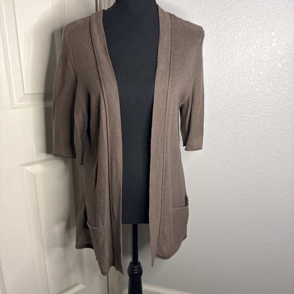 Tommy Bahama Brown Linen Blend Open Front Cardigan Sweater Beach Coverup Size L